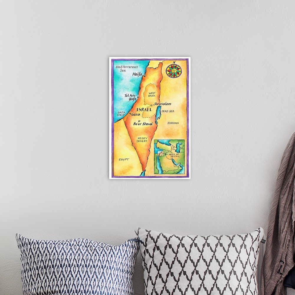 A bohemian room featuring Map of Israel
