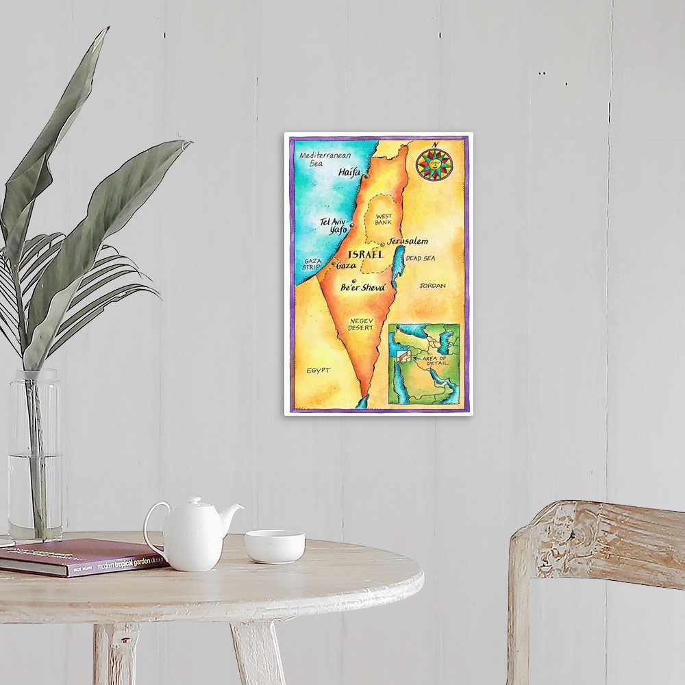 A farmhouse room featuring Map of Israel