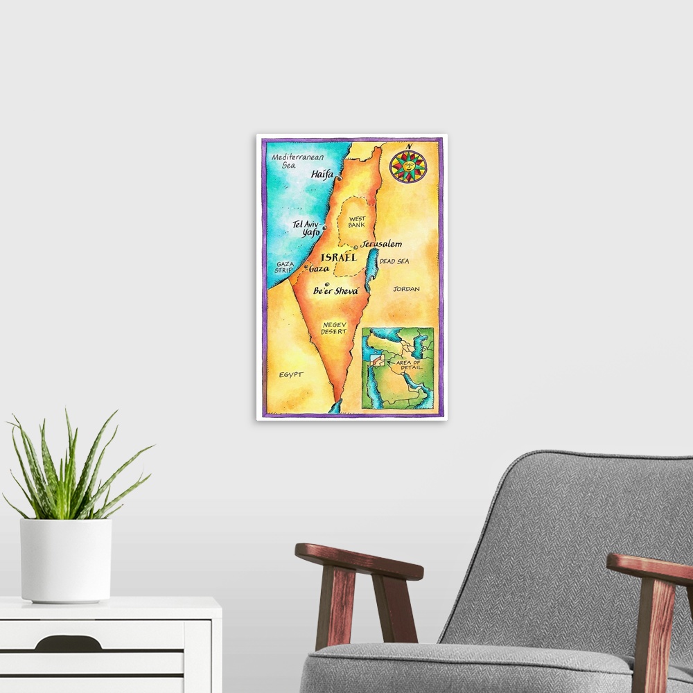 A modern room featuring Map of Israel