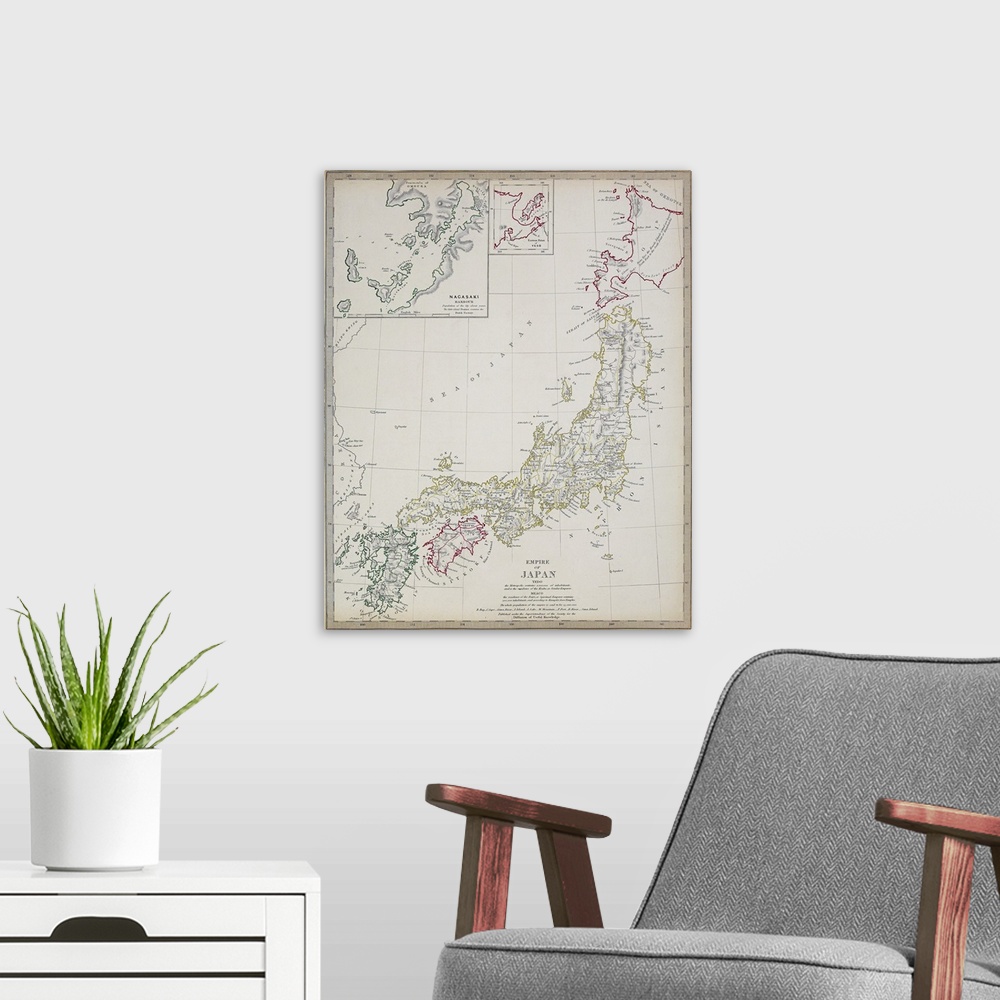 A modern room featuring Map of Japan