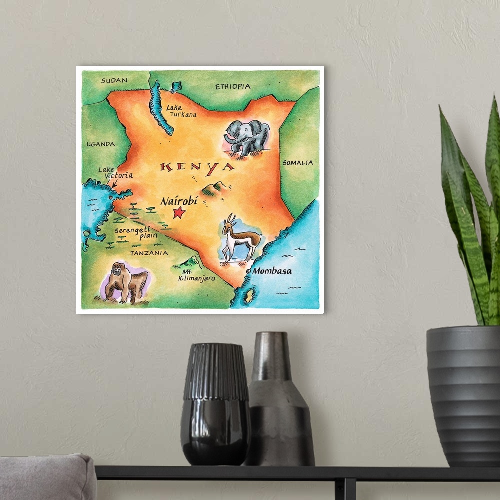 A modern room featuring Map of Kenya