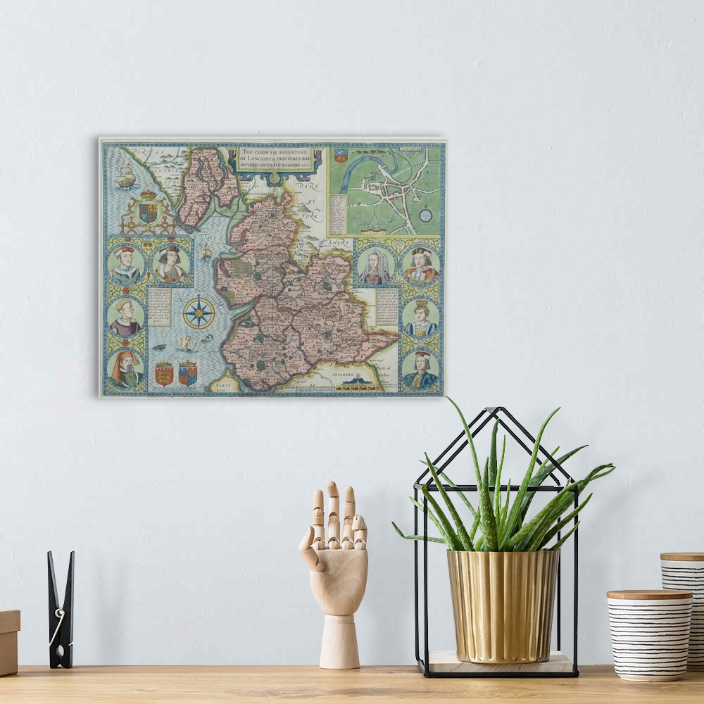 A bohemian room featuring Map of Lancashire , England
