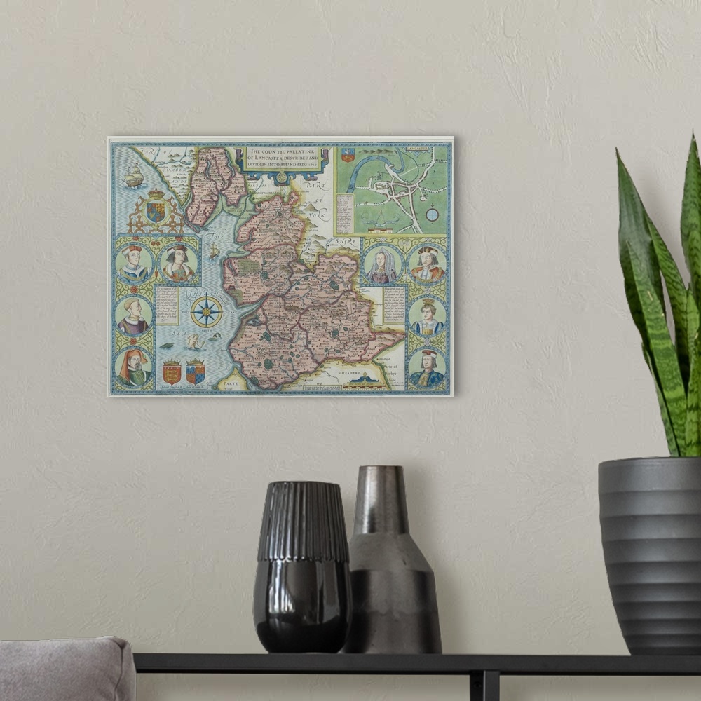 A modern room featuring Map of Lancashire , England
