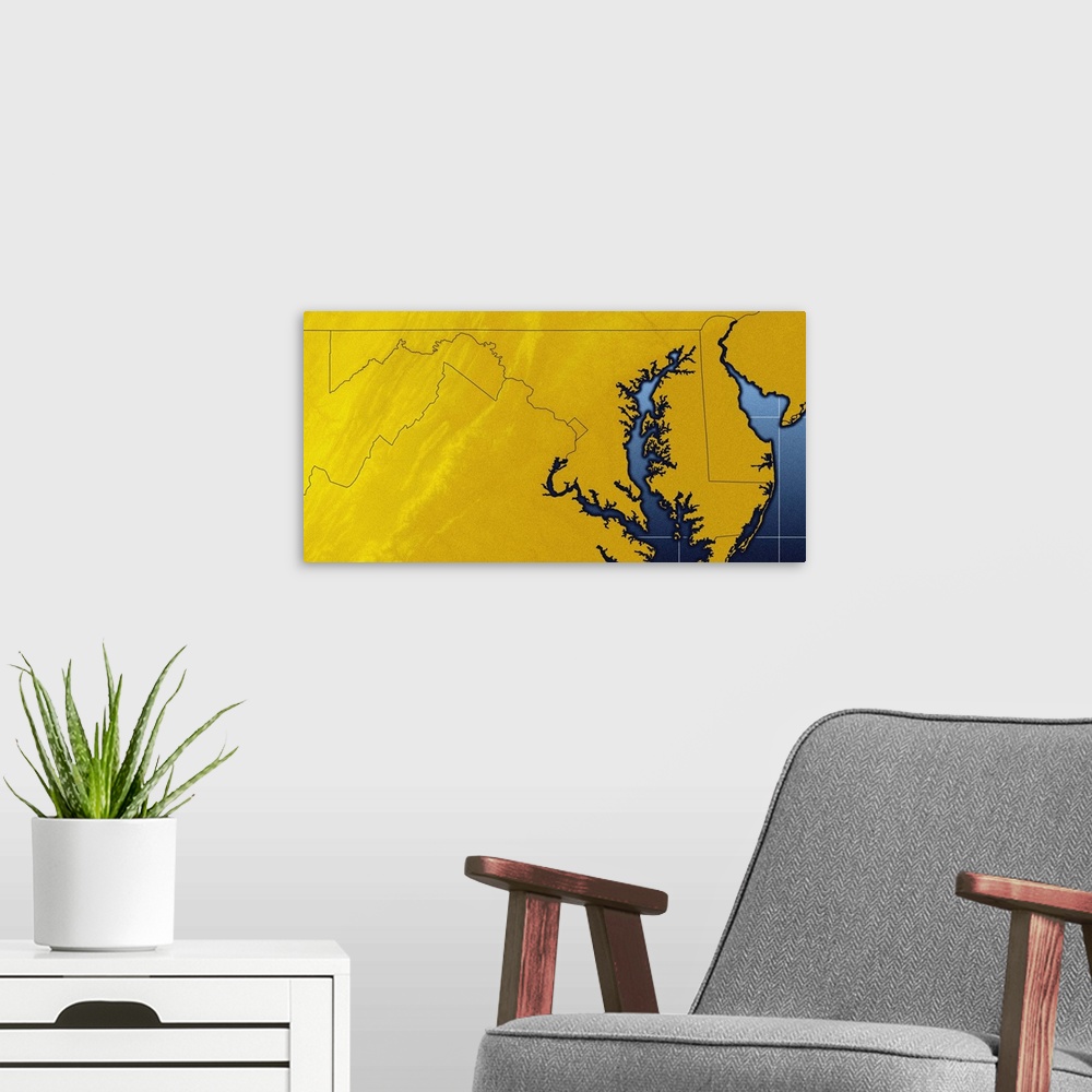 A modern room featuring Map of Maryland