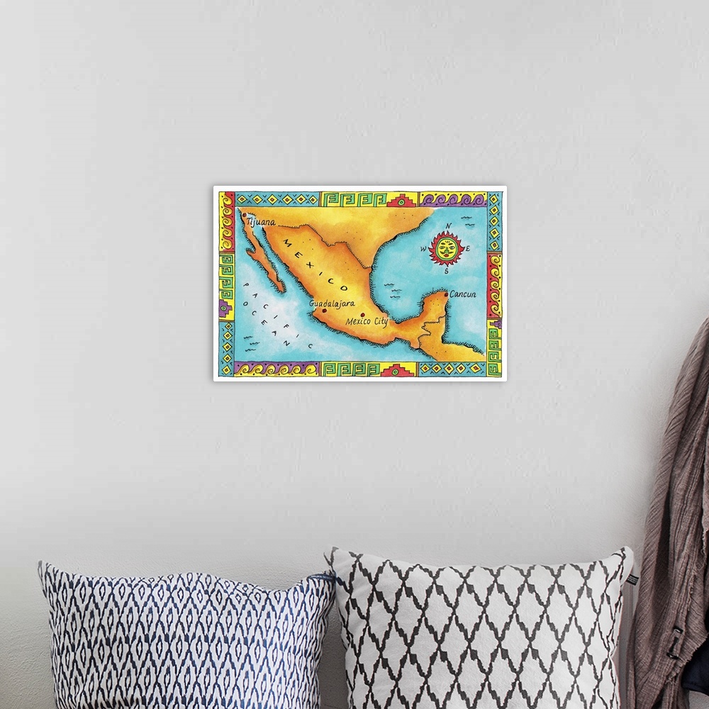 A bohemian room featuring Map of Mexico