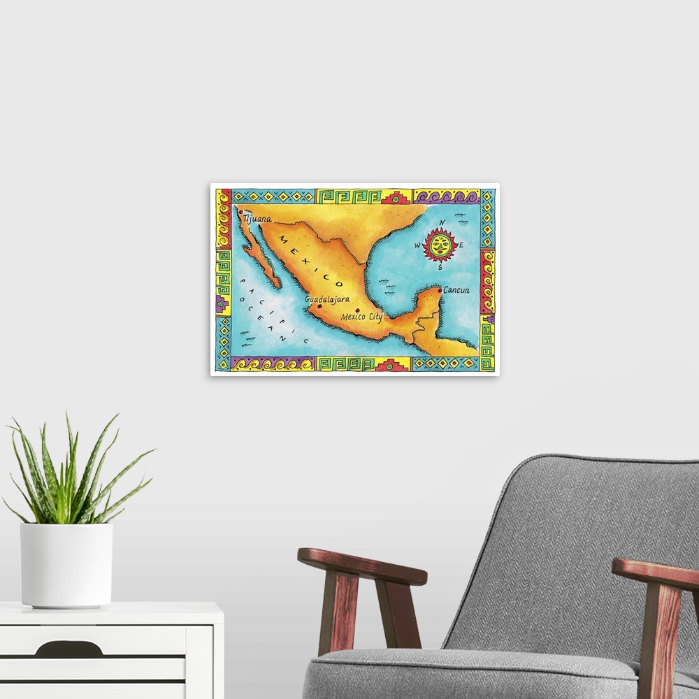 A modern room featuring Map of Mexico