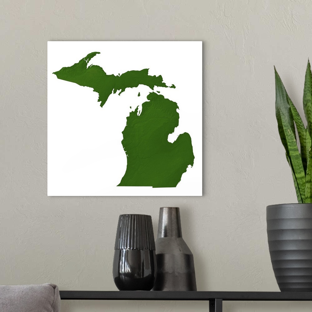 A modern room featuring Map of Michigan