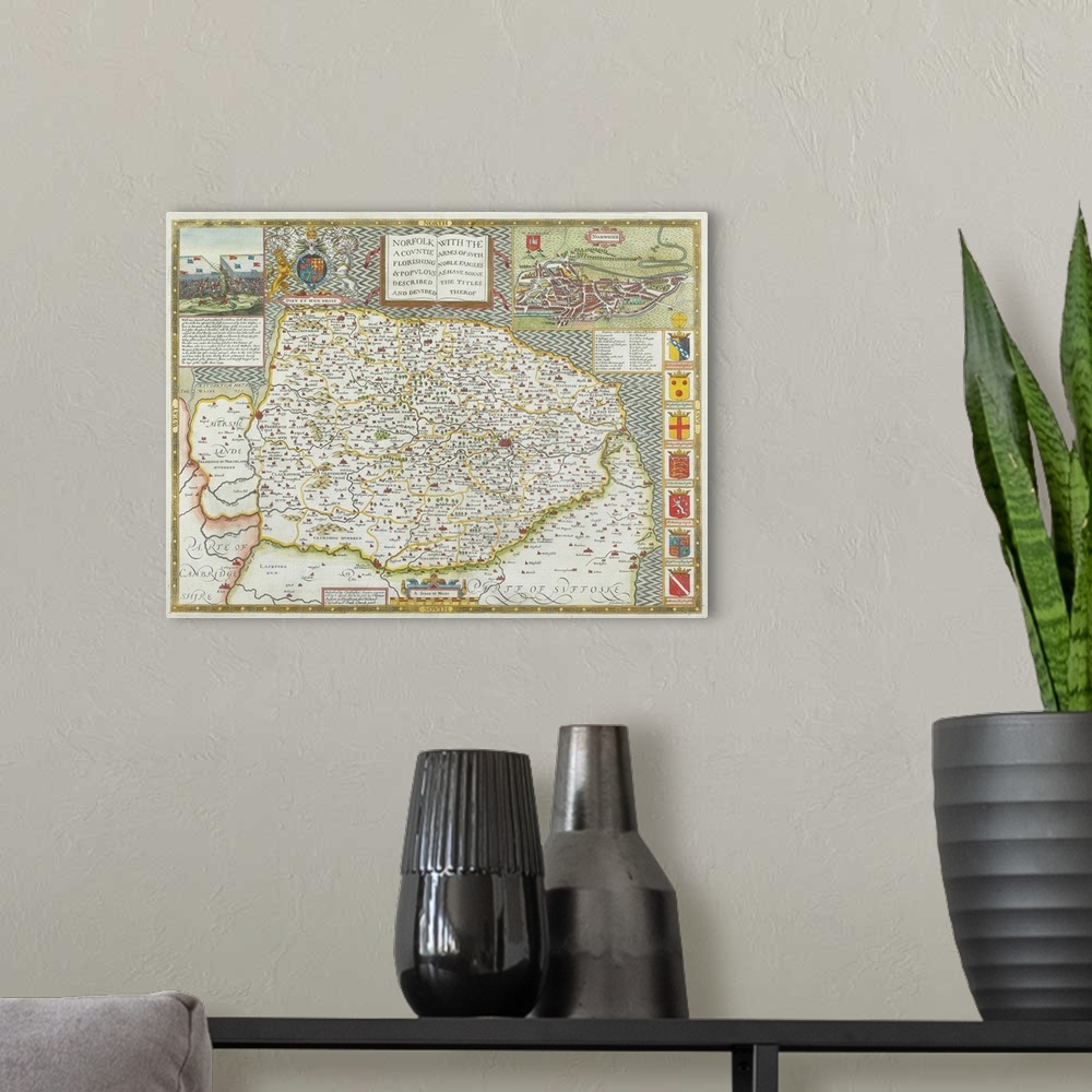 A modern room featuring Map of Norfolk , England