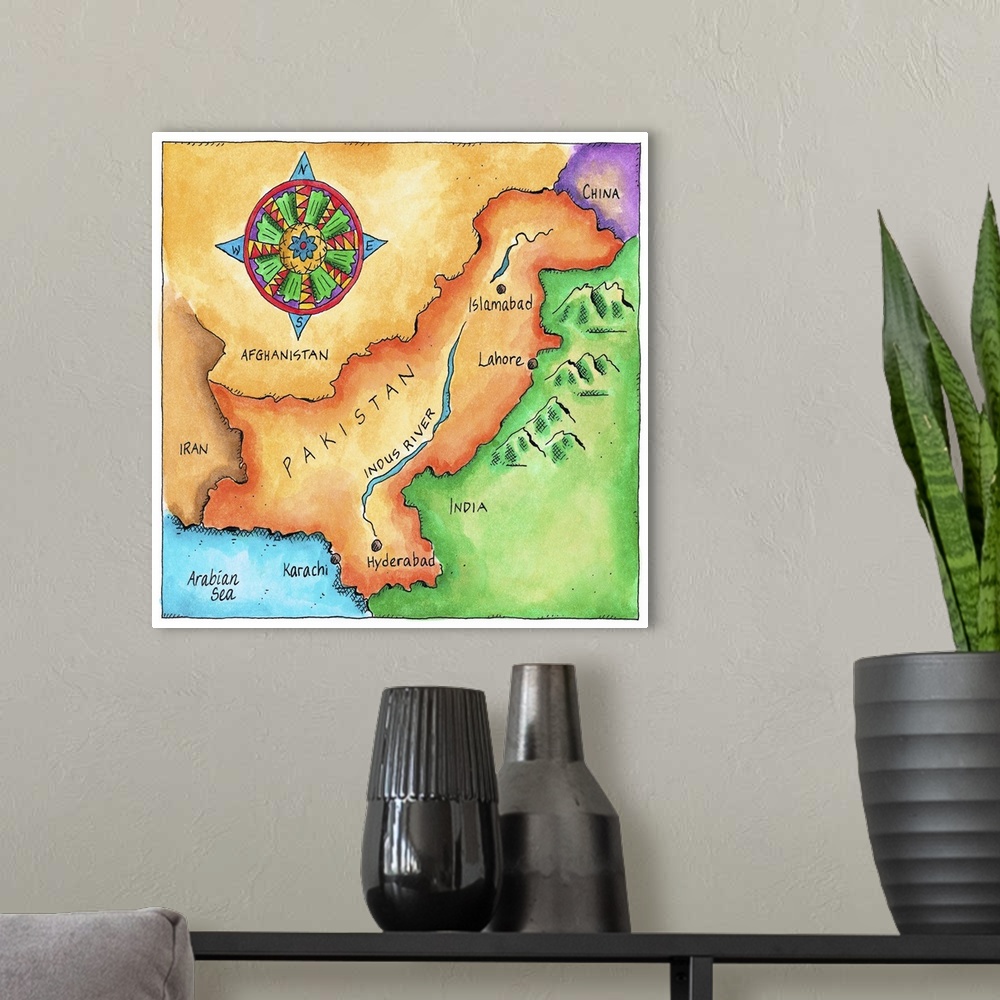 A modern room featuring Map of Pakistan