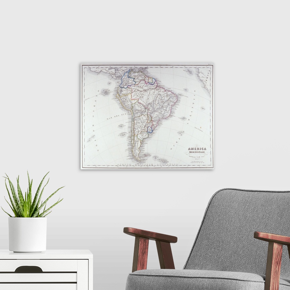 A modern room featuring Map of South America