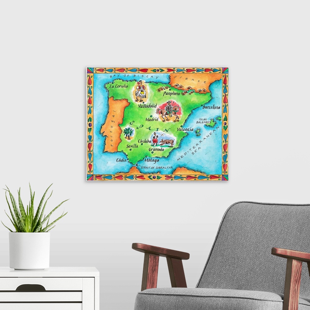 A modern room featuring Map of Spain