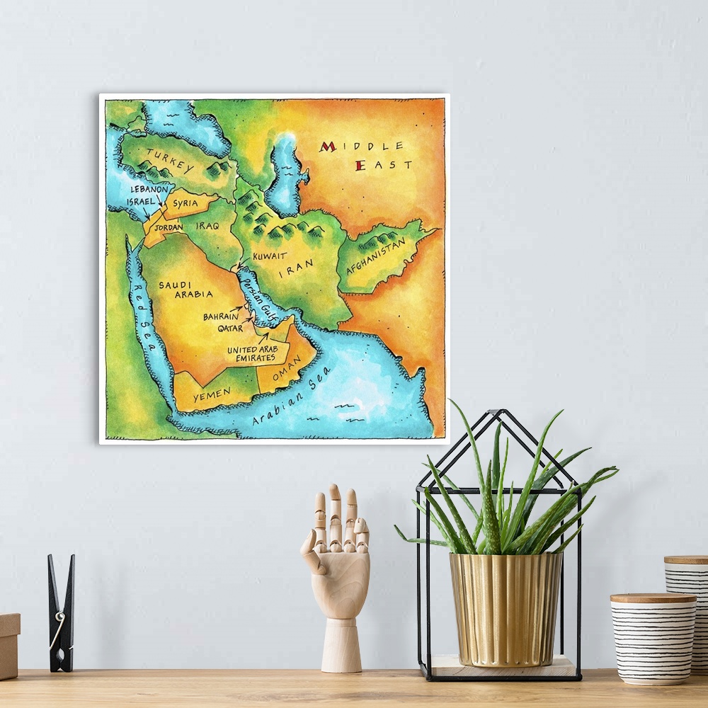 A bohemian room featuring Map of the Middle East