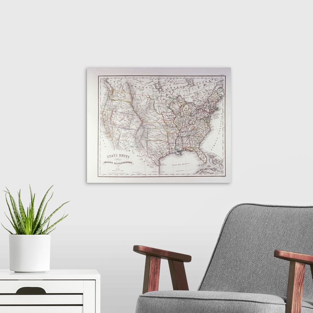A modern room featuring Map of the Northen United States