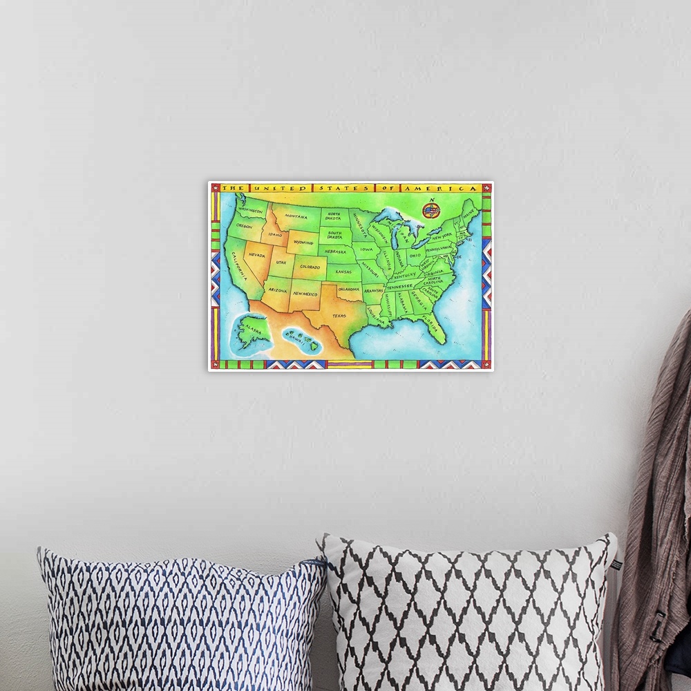 A bohemian room featuring Map of the USA