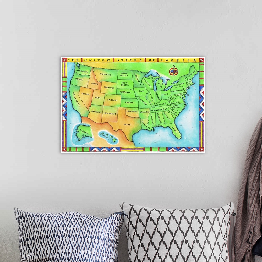 A bohemian room featuring Map of the USA