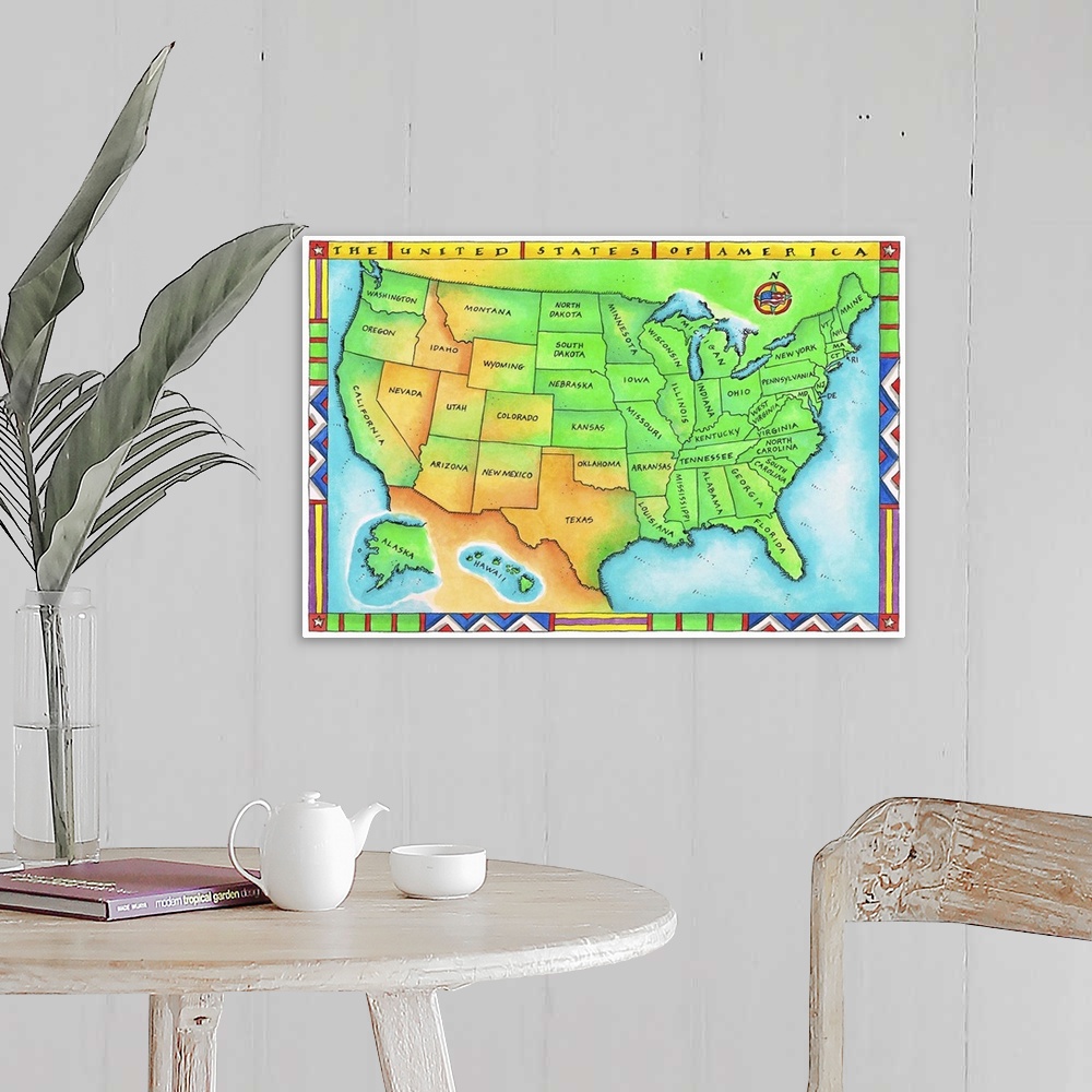 A farmhouse room featuring Map of the USA