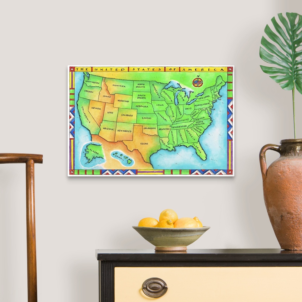 A traditional room featuring Map of the USA