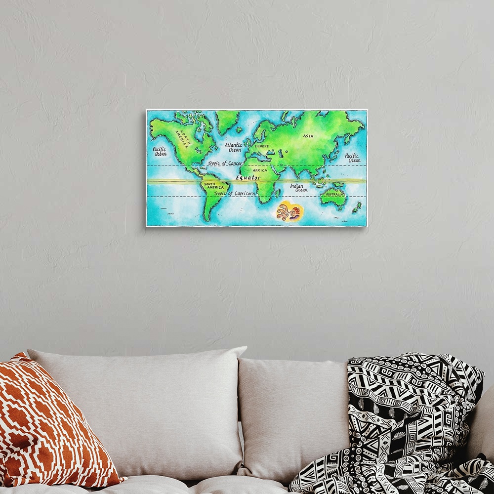 A bohemian room featuring Map of the World
