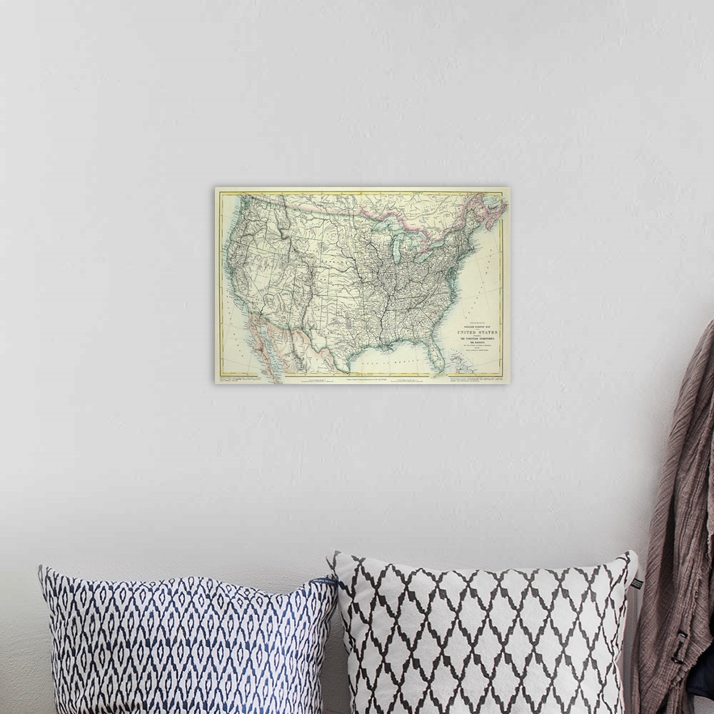 A bohemian room featuring Map of United States