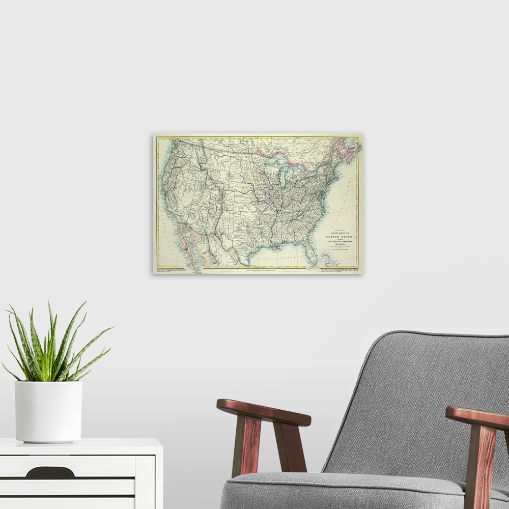 A modern room featuring Map of United States