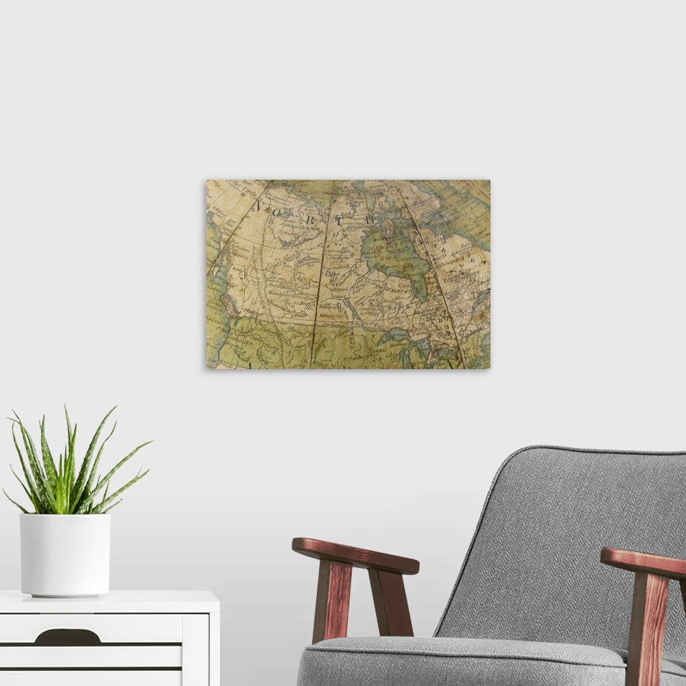 A modern room featuring Map of United States and Canada