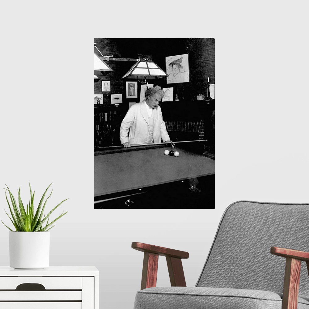 A modern room featuring Mark Twain Playing Game Of Pool