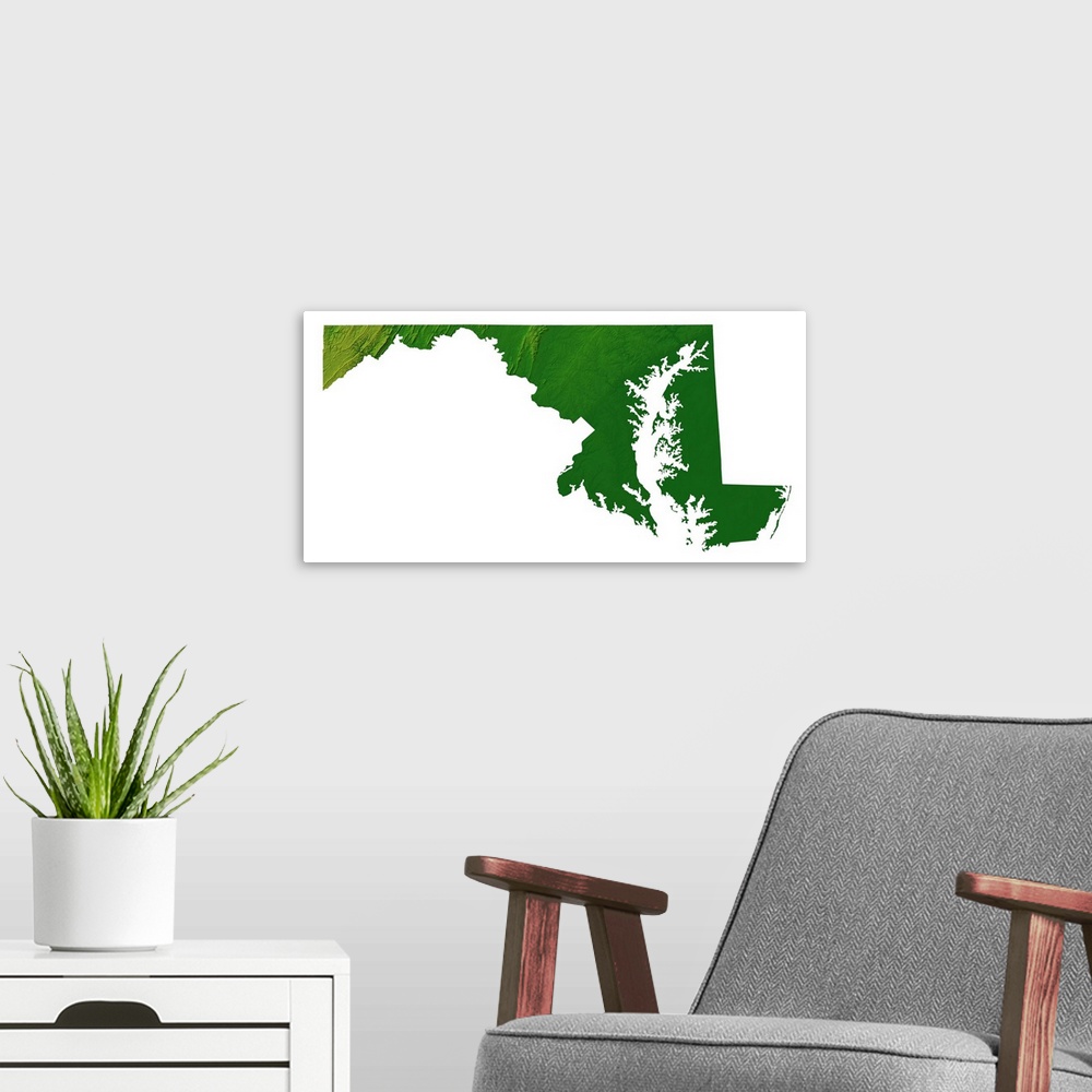 A modern room featuring Maryland topographic map