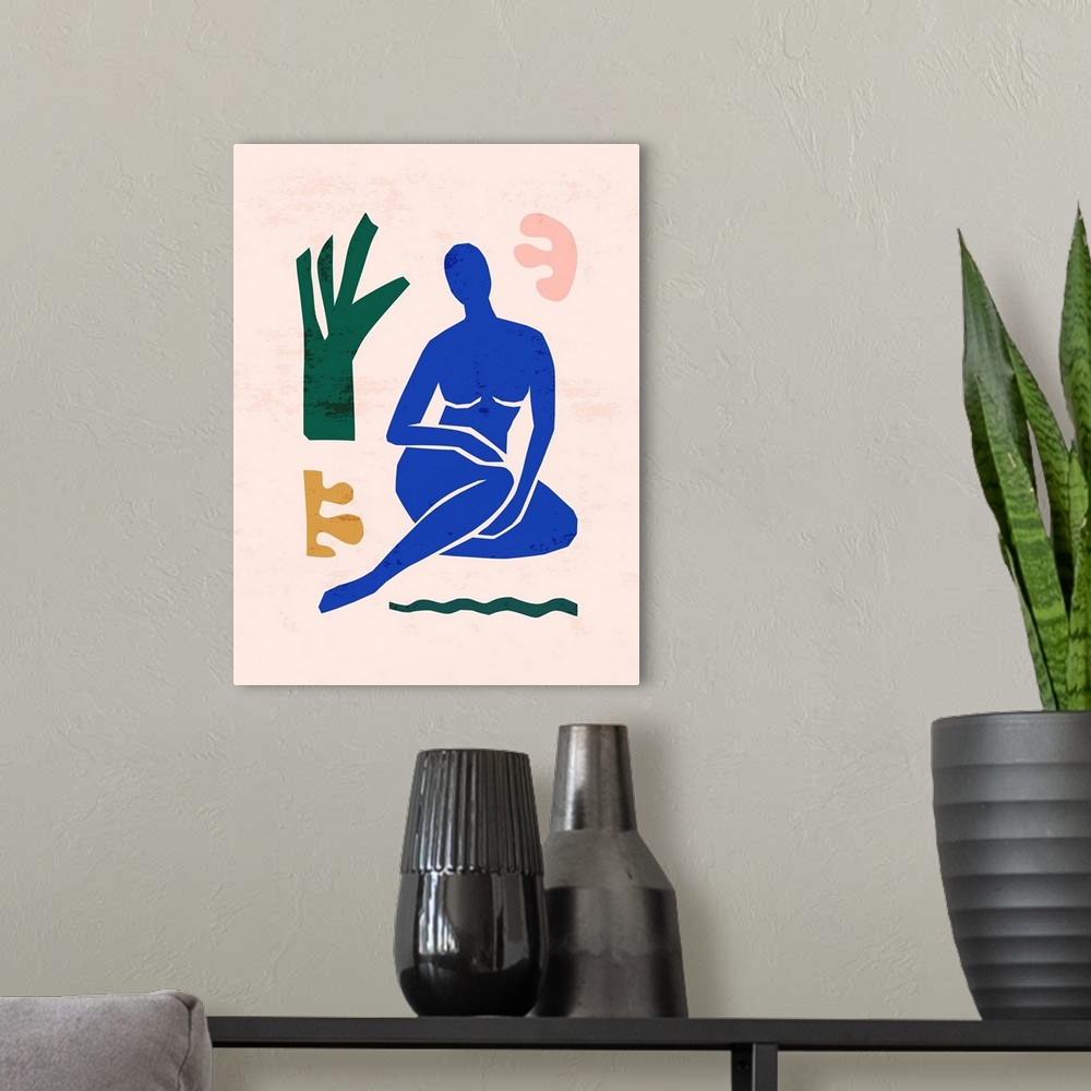 A modern room featuring Matisse-inspired abstract art of the female figure and organic shapes in a trendy, minimalist style.