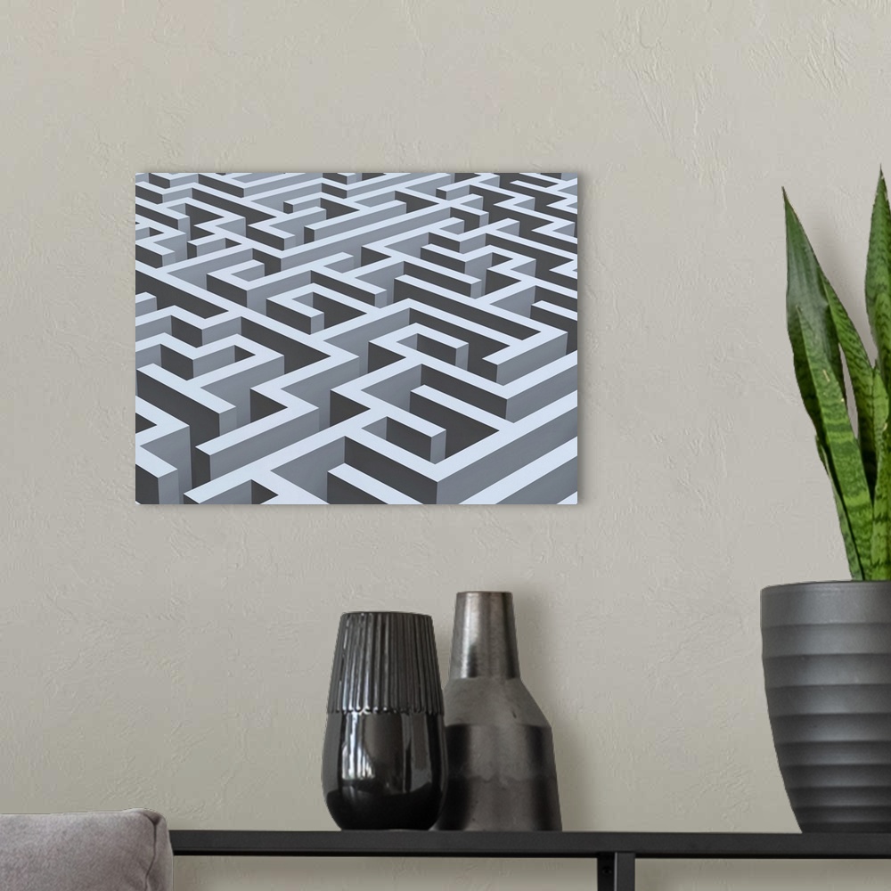 A modern room featuring Maze, computer artwork.