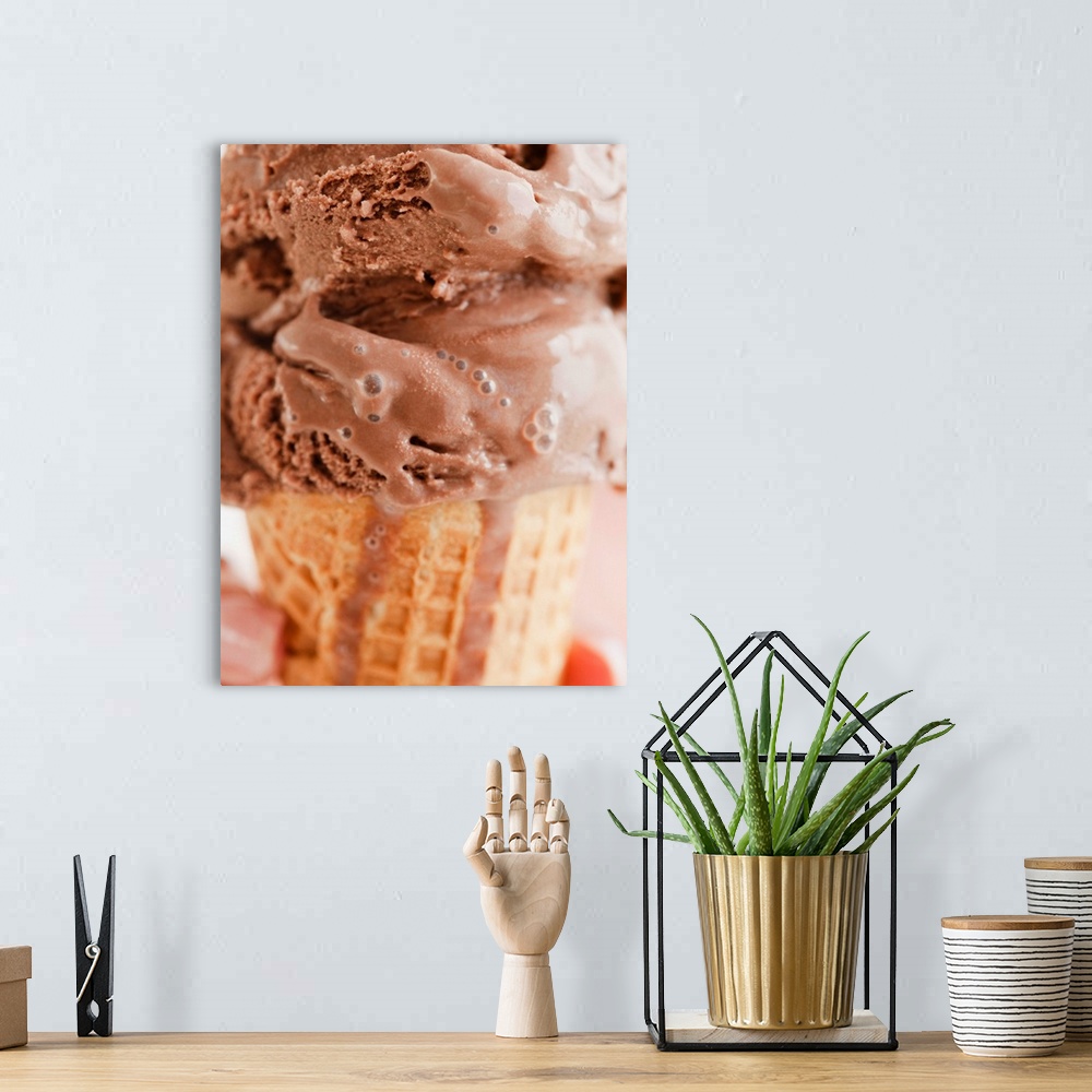 A bohemian room featuring USA, New Jersey, Jersey City, Close up of melting chocolate ice cream