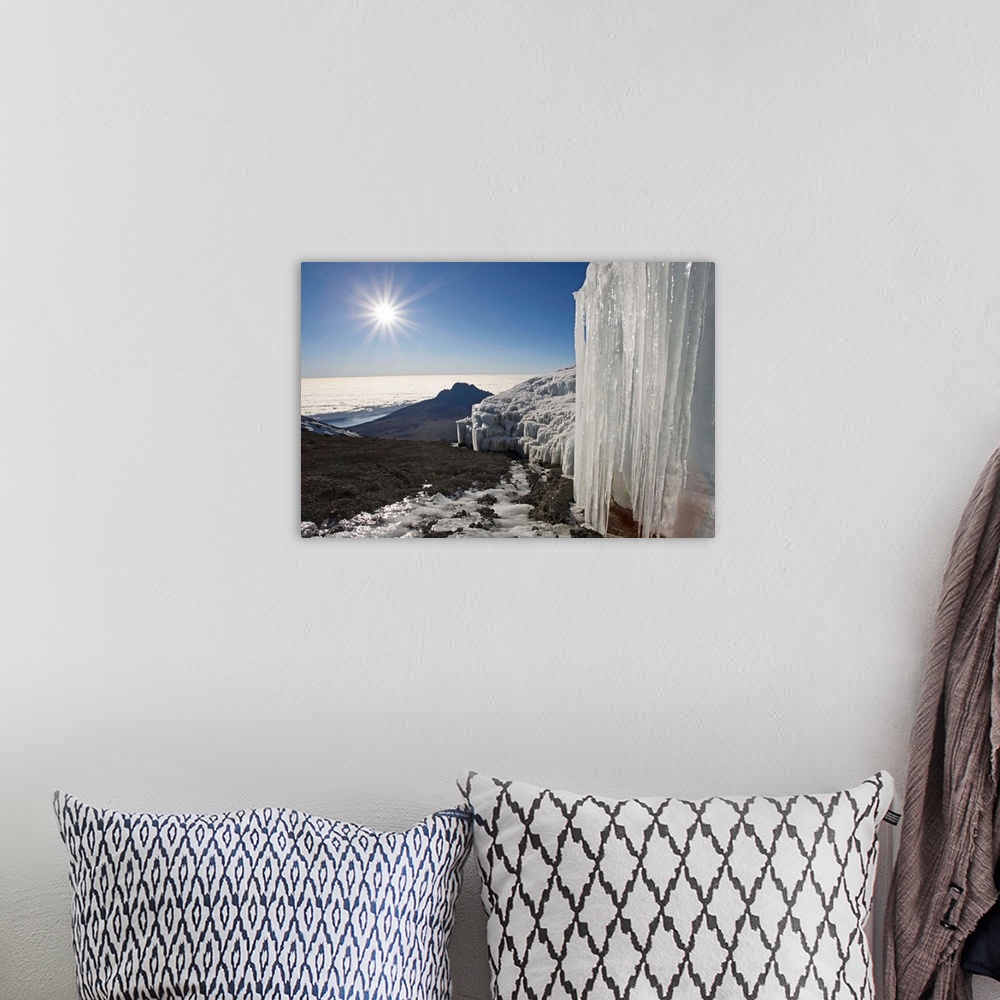 A bohemian room featuring Melting Glacier On Mount Kilimanjaro With Mount Mawenzi In Background