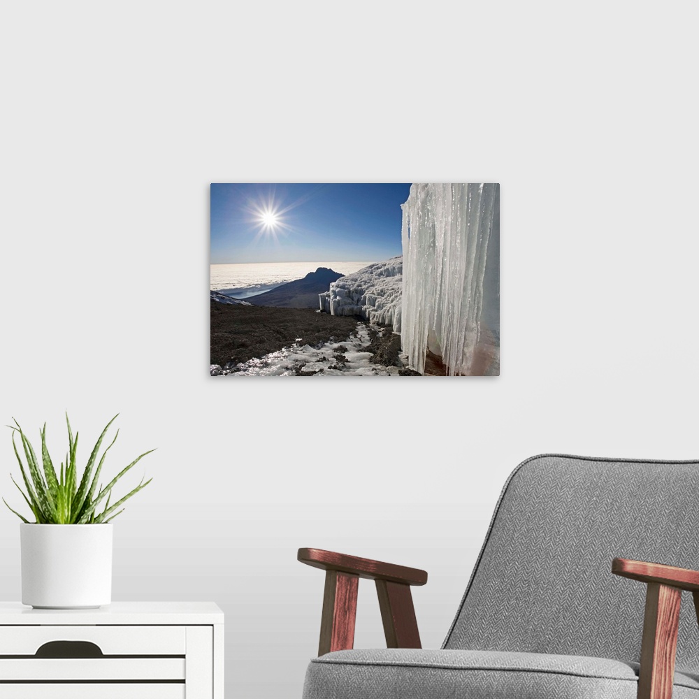 A modern room featuring Melting Glacier On Mount Kilimanjaro With Mount Mawenzi In Background