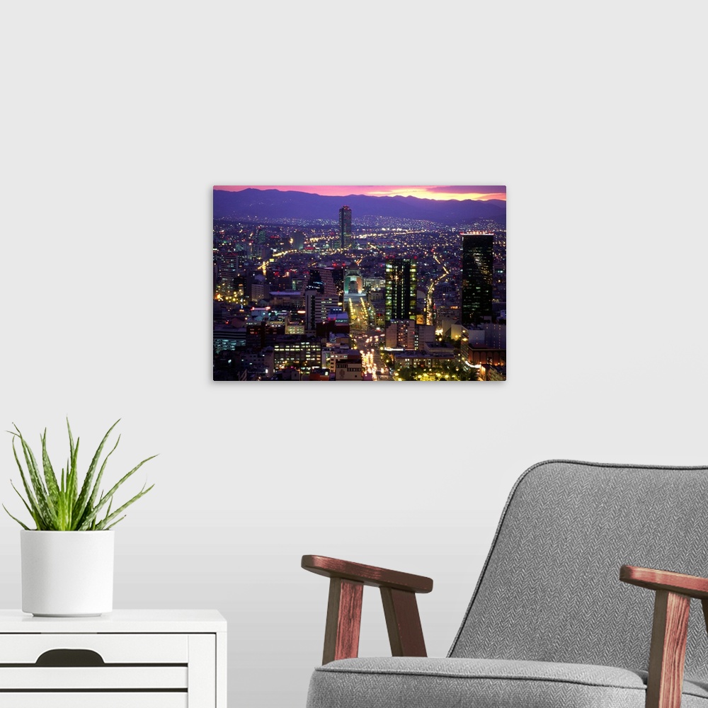 A modern room featuring Mexico City At Twilight