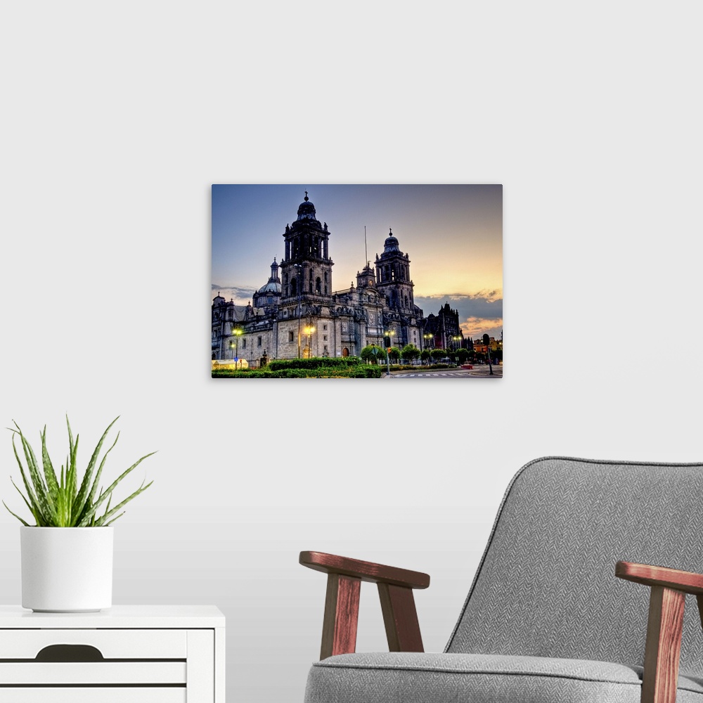 A modern room featuring An early Sunday morning shot of Mexico City's impressive Cathedral.