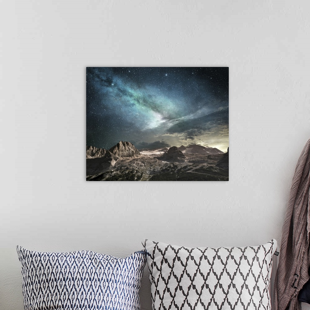A bohemian room featuring Milky Way At Dawn In A Mountain Landscape