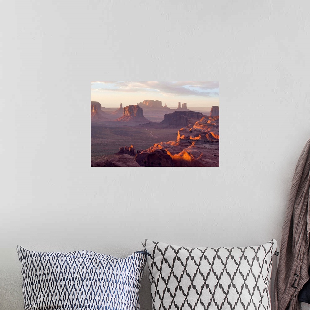 A bohemian room featuring USA, Monument Valley, view from the Hun's Mesa, remote and beautiful location in the canyon deser...