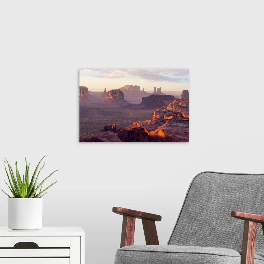 A modern room featuring USA, Monument Valley, view from the Hun's Mesa, remote and beautiful location in the canyon deser...