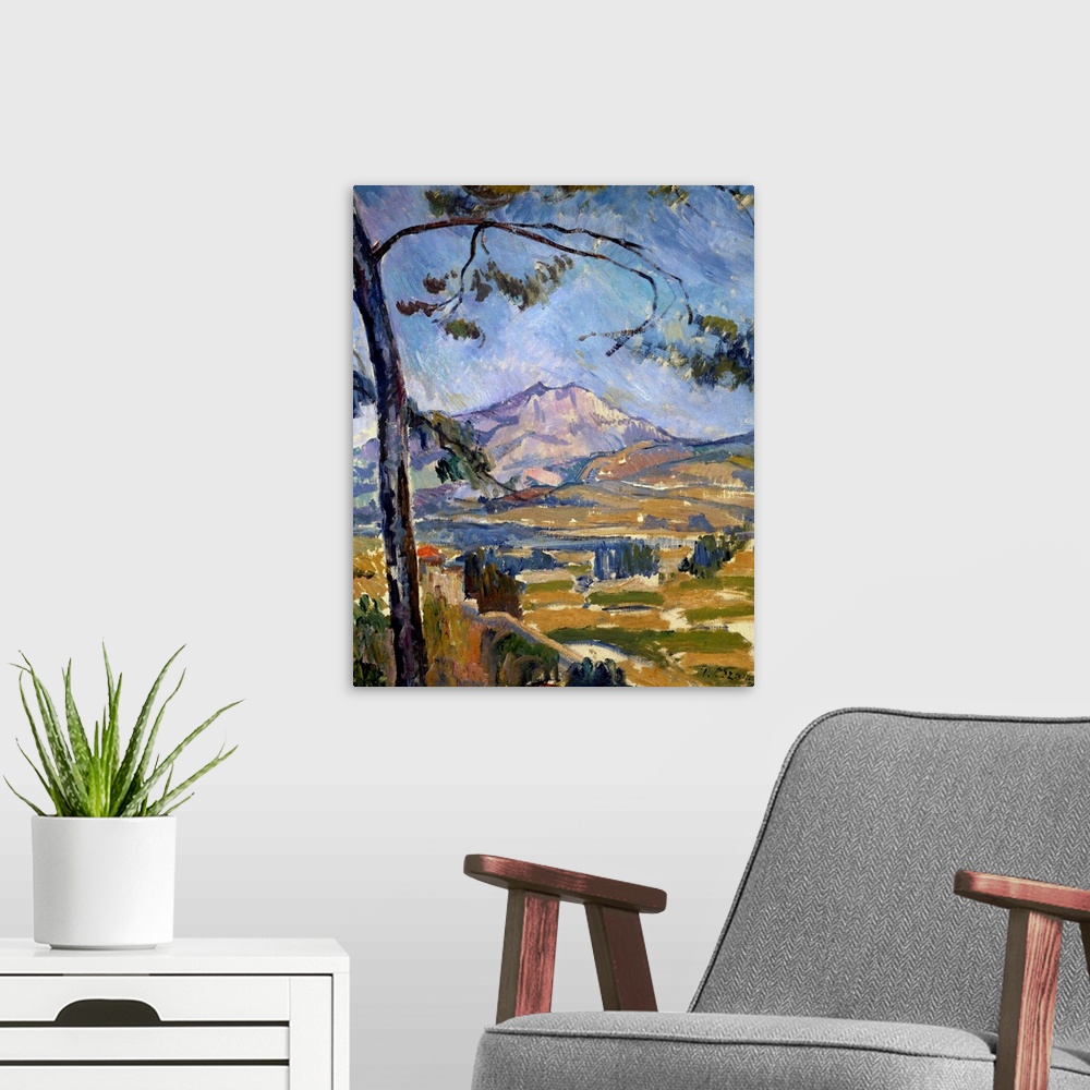 A modern room featuring Mont Sainte Victoire. Painting by Paul Cezanne (1839-1906), 19th century. 0,55 x 0,45 m. Orsay Mu...