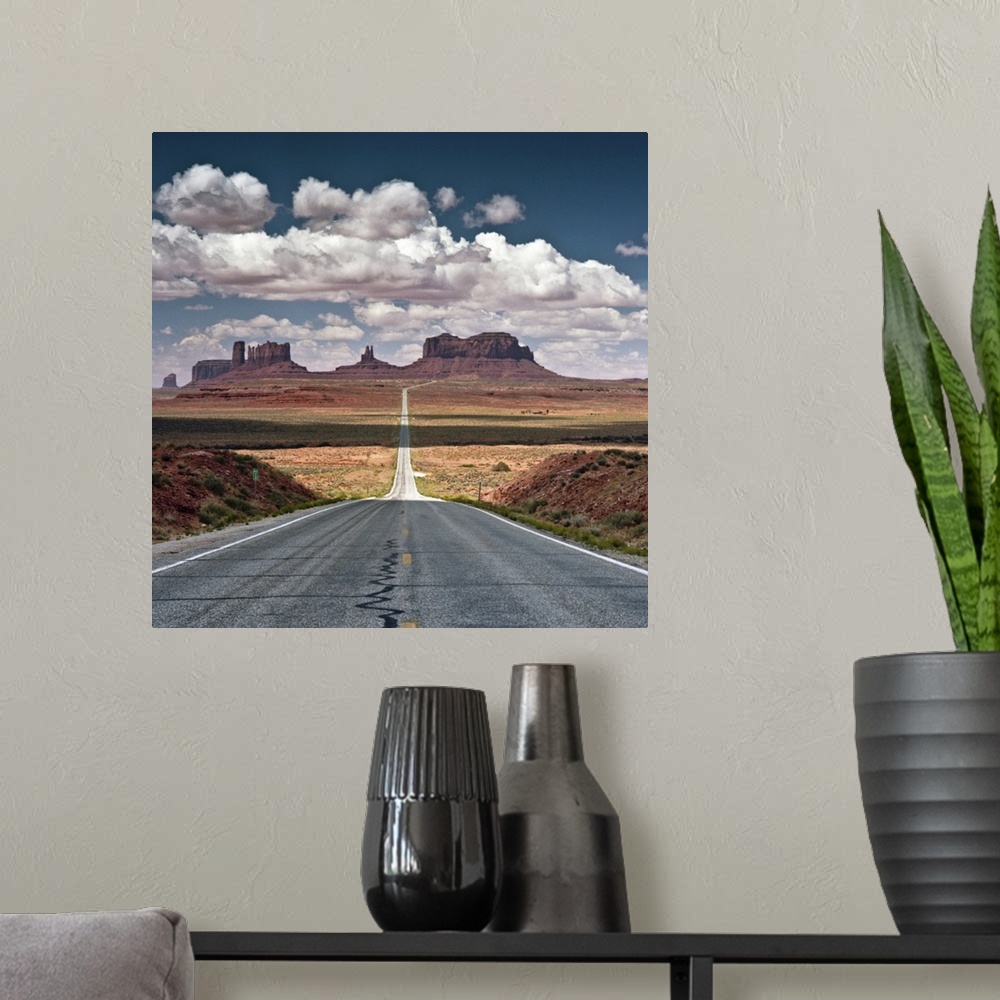 A modern room featuring Monument Valley.