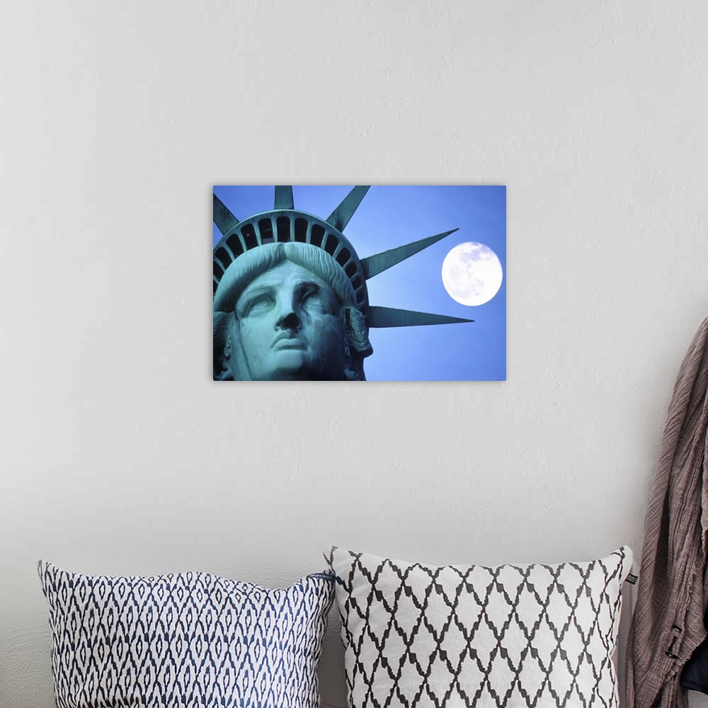 A bohemian room featuring Moon above a statue, Statue Of Liberty, New York City, New York State, USA