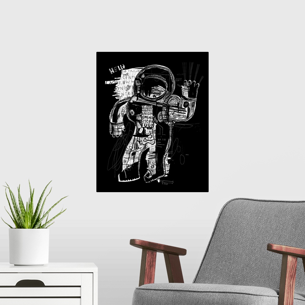 A modern room featuring Moon Man