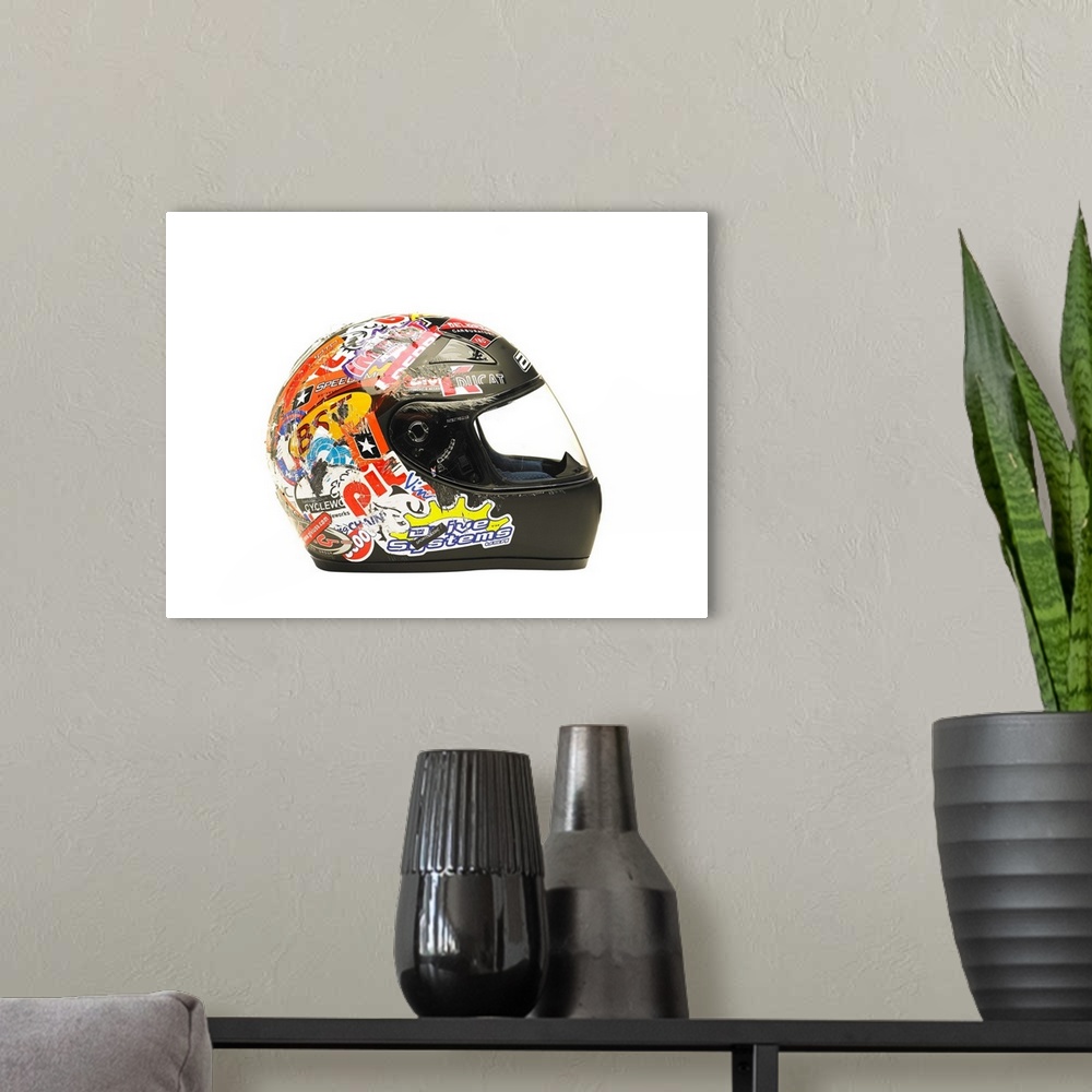 A modern room featuring Motorcycle helmet on white background