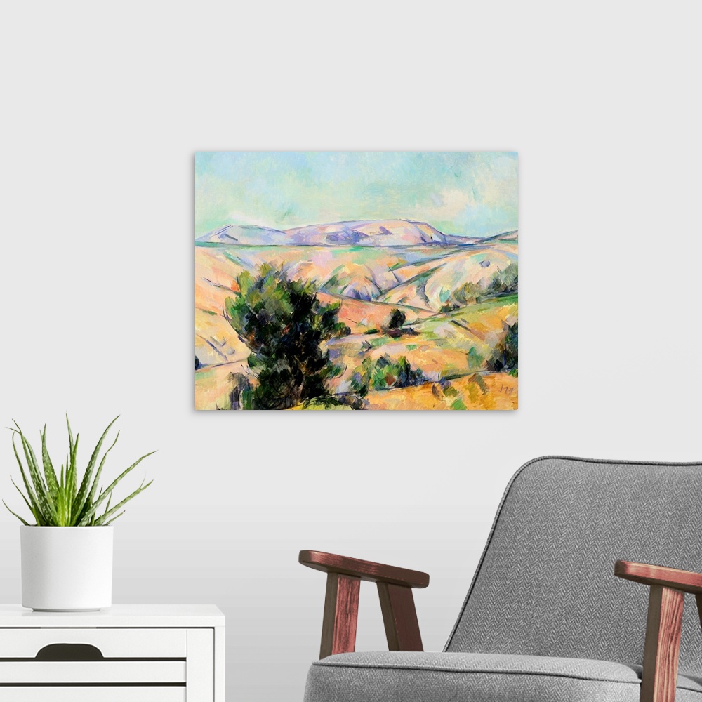 A modern room featuring Mountain Landscape By Paul Cezanne