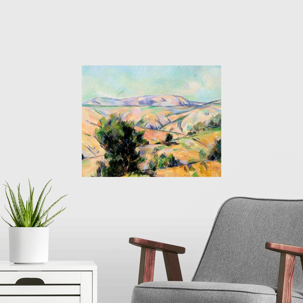 A modern room featuring Mountain Landscape By Paul Cezanne