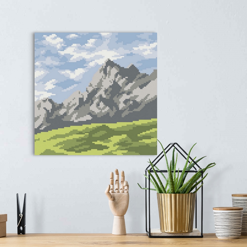 A bohemian room featuring Mountain Pixel Art