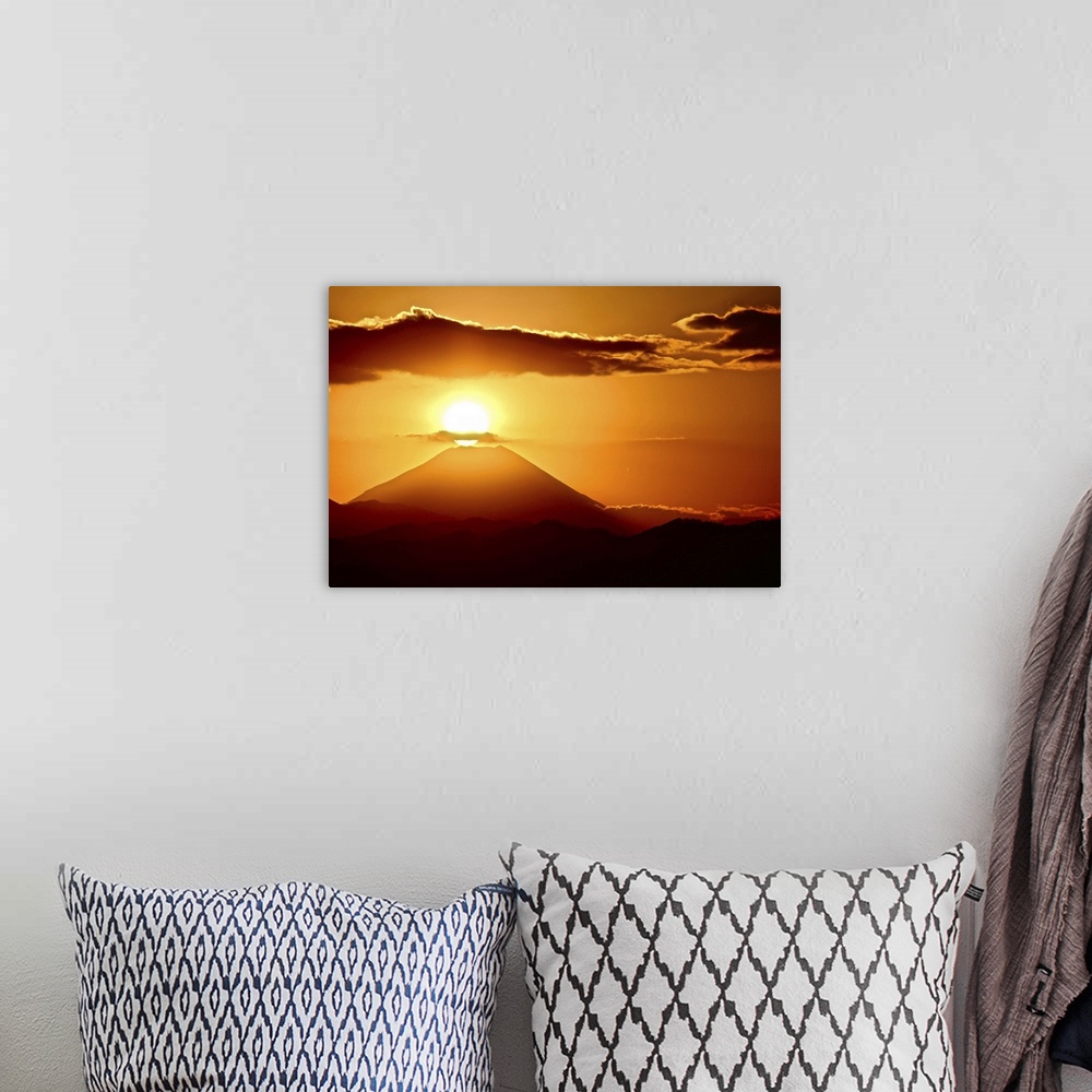 A bohemian room featuring Mt.Fuji with sunset and clouds, Hachiohji, Tokyo.