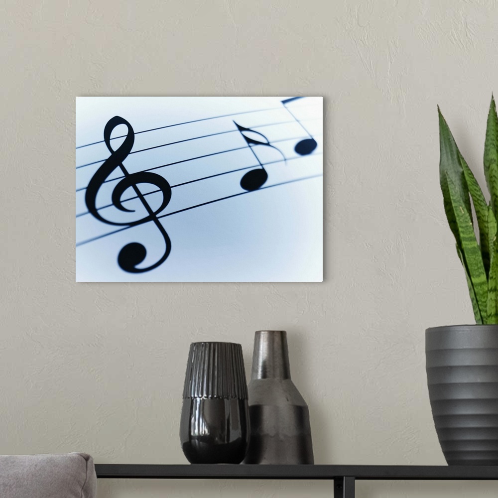A modern room featuring Music Sheet Detail with Bar and Treble Clef and Musical Notes
