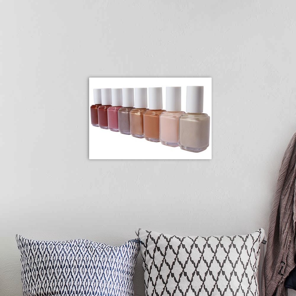 A bohemian room featuring Nail polish bottles in row