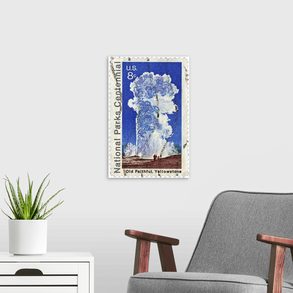 A modern room featuring National Parks Commemorative stamp