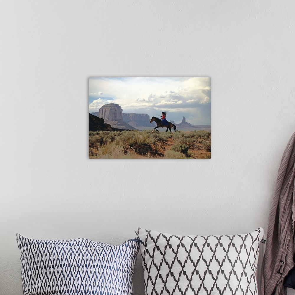 A bohemian room featuring Navajo Girl on Horse